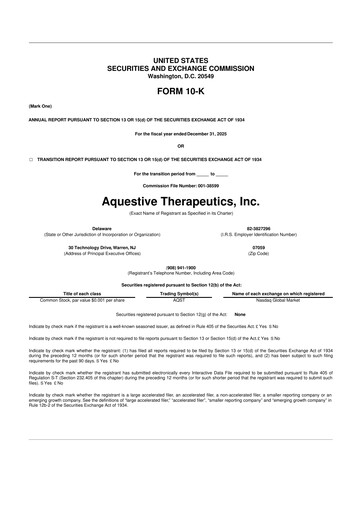 Thumbnail Aquestive Therapeutics
 10-K Annual Report 