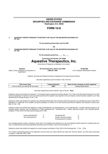 Vorschaubild Aquestive Therapeutics
 10-Q Quartalsbericht 2026 