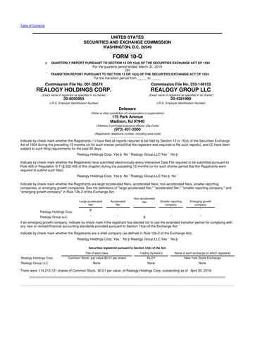 Thumbnail Anywhere Real Estate 10-Q Quarterly Report FY2019 