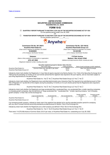 Thumbnail Anywhere Real Estate 10-Q Quarterly Report FY2022 