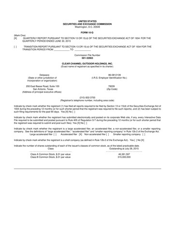 Thumbnail Clear Channel Outdoor
 10-Q Quarterly Report FY2015 