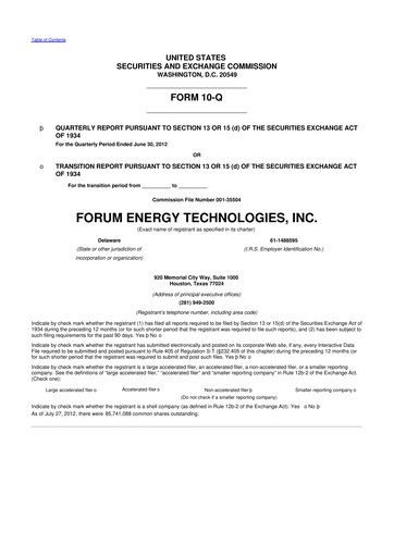 Thumbnail Forum Energy Technologies
 10-Q Quarterly Report FY 