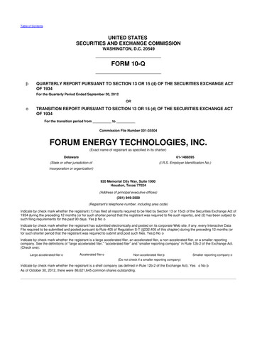 Thumbnail Forum Energy Technologies
 10-Q Quarterly Report FY 