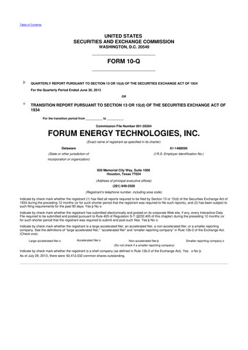 Thumbnail Forum Energy Technologies
 10-Q Quarterly Report FY 