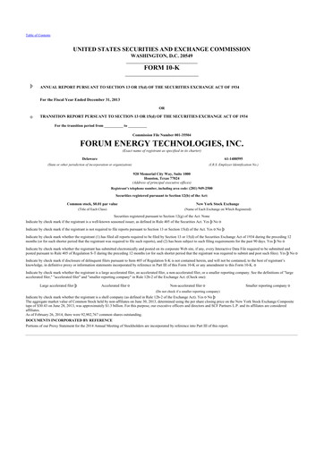Thumbnail Forum Energy Technologies
 10-K Annual Report 2013