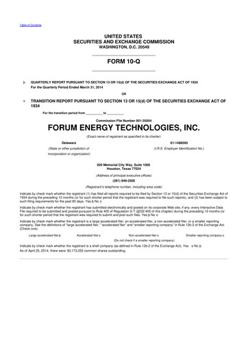 Thumbnail Forum Energy Technologies
 10-Q Quarterly Report FY 
