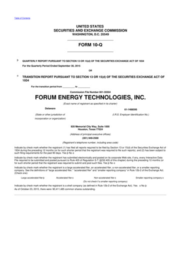 Thumbnail Forum Energy Technologies
 10-Q Quarterly Report FY 