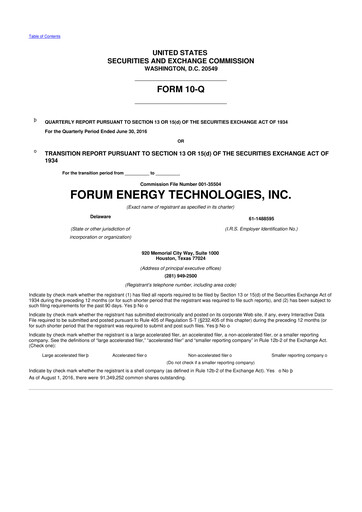 Thumbnail Forum Energy Technologies
 10-Q Quarterly Report FY 