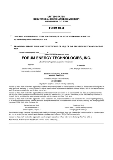 Thumbnail Forum Energy Technologies
 10-Q Quarterly Report FY 