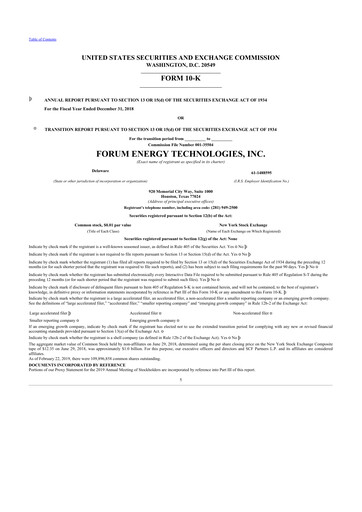 Thumbnail Forum Energy Technologies
 10-K Annual Report 2018