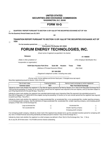 Thumbnail Forum Energy Technologies
 10-Q Quarterly Report FY 