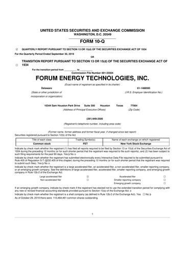 Thumbnail Forum Energy Technologies
 10-Q Quarterly Report FY 
