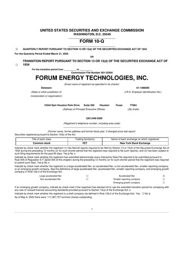 Thumbnail Forum Energy Technologies
 10-Q Quarterly Report FY 