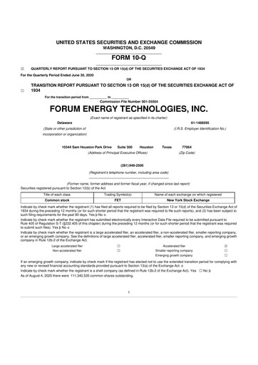 Thumbnail Forum Energy Technologies
 10-Q Quarterly Report FY 