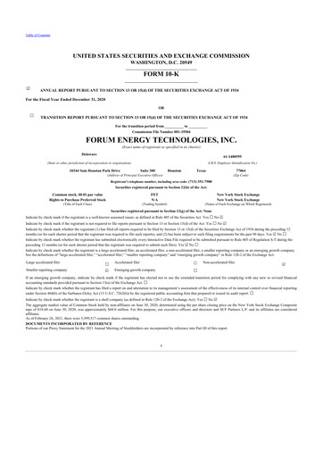 Thumbnail Forum Energy Technologies
 10-K Annual Report 2020