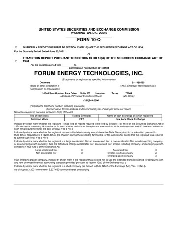 Thumbnail Forum Energy Technologies
 10-Q Quarterly Report FY 