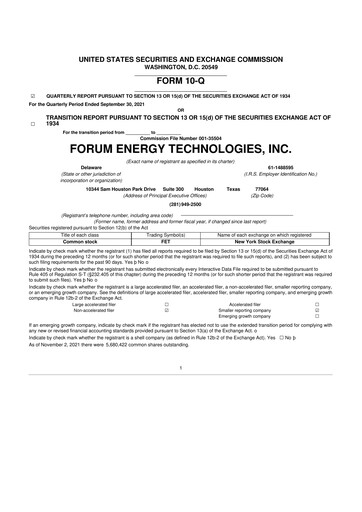 Thumbnail Forum Energy Technologies
 10-Q Quarterly Report FY 
