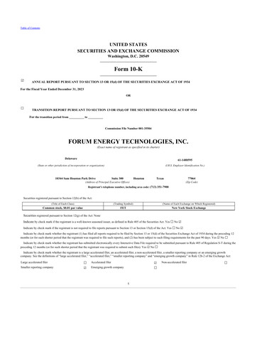 Thumbnail Forum Energy Technologies
 10-K Annual Report 2023