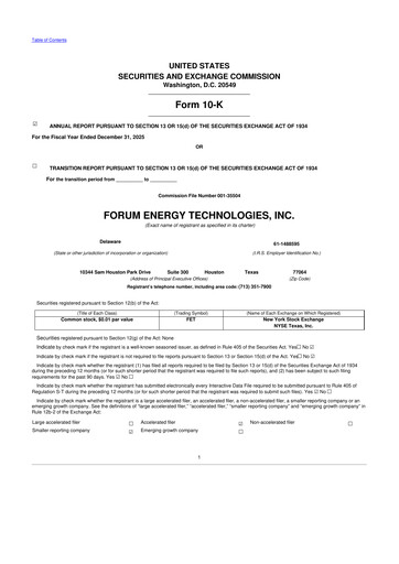 Thumbnail Forum Energy Technologies
 10-K Annual Report 