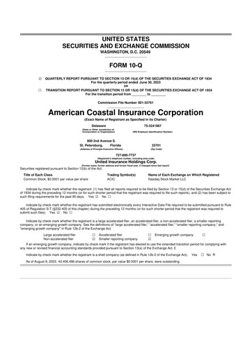 Thumbnail American Coastal Insurance Corporation 10-Q Quarterly Report FY2023 