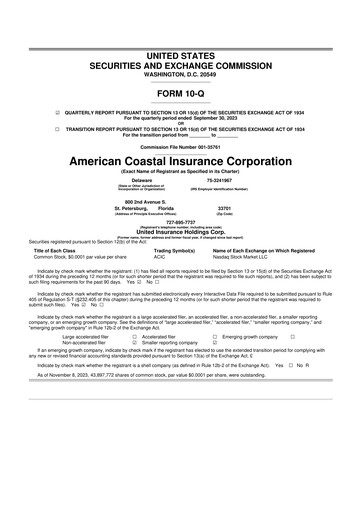 Thumbnail American Coastal Insurance Corporation 10-Q Quarterly Report FY2023 