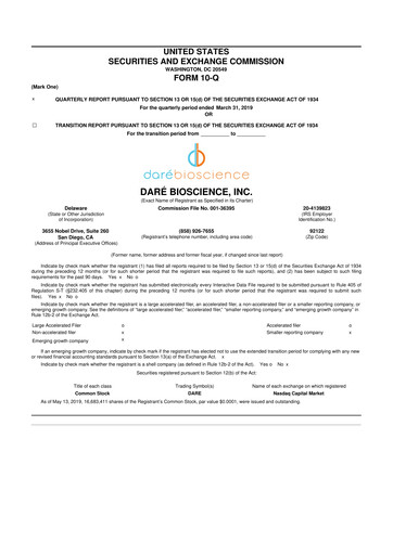 Vorschaubild Dare Bioscience
 10-Q Quartalsbericht 2019 
