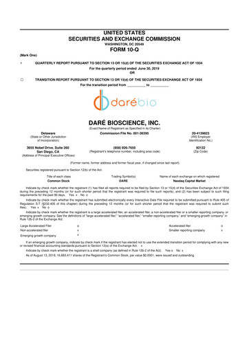 Vorschaubild Dare Bioscience
 10-Q Quartalsbericht 2019 