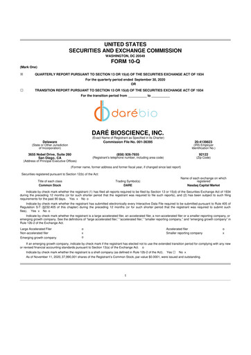 Vorschaubild Dare Bioscience
 10-Q Quartalsbericht 2020 