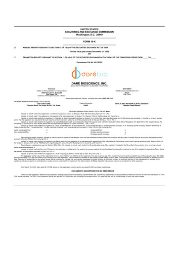 Miniature Dare Bioscience
 10-K Rapport annuel 2022