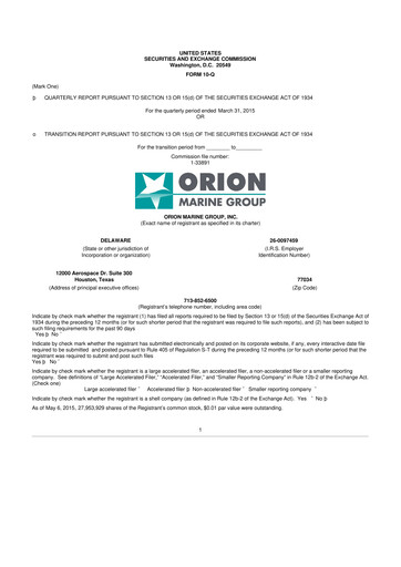 Thumbnail Orion Group Holdings

 10-Q Quarterly Report FY2015 