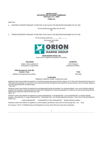 Thumbnail Orion Group Holdings

 10-Q Quarterly Report FY2015 