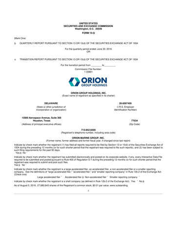 Thumbnail Orion Group Holdings

 10-Q Quarterly Report FY2016 