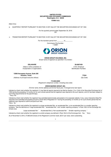 Thumbnail Orion Group Holdings

 10-Q Quarterly Report FY2016 