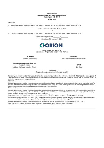 Thumbnail Orion Group Holdings

 10-Q Quarterly Report FY2018 