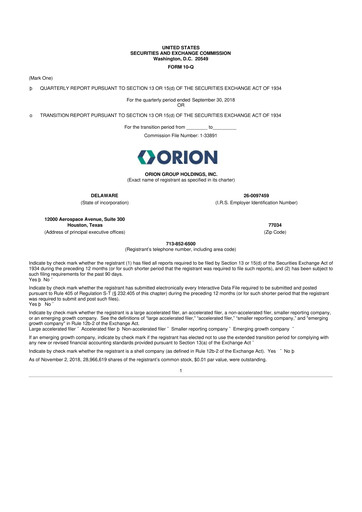 Thumbnail Orion Group Holdings

 10-Q Quarterly Report FY2018 