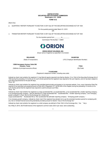 Thumbnail Orion Group Holdings

 10-Q Quarterly Report FY2019 