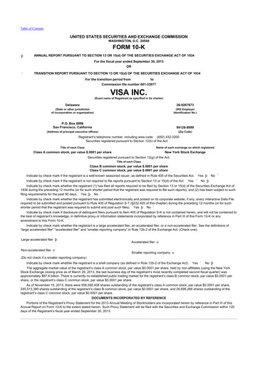 Thumbnail Visa 10-K Annual Report 2013