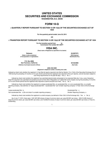 Vorschaubild Visa 10-Q Quartalsbericht 2015 