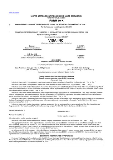Thumbnail Visa 10-K Annual Report 2015
