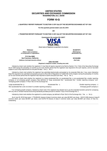 Vorschaubild Visa 10-Q Quartalsbericht 2018 