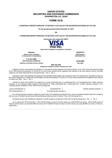 Vorschaubild Visa 10-Q Quartalsbericht 2019 