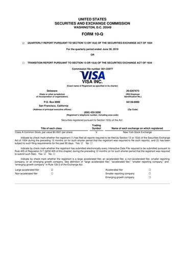 Vorschaubild Visa 10-Q Quartalsbericht 2019 