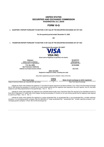 Vorschaubild Visa 10-Q Quartalsbericht 2021 