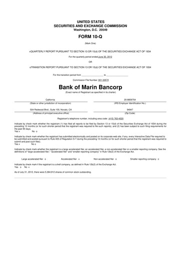 Thumbnail Bank of Marin Bancorp
 10-Q Quarterly Report FY2012 