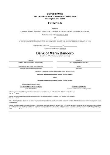 Thumbnail Bank of Marin Bancorp
 10-K Annual Report 2012