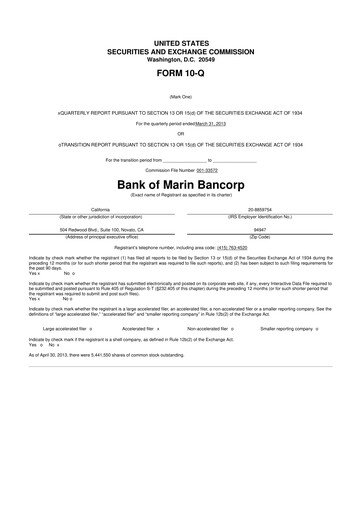 Thumbnail Bank of Marin Bancorp
 10-Q Quarterly Report FY2013 