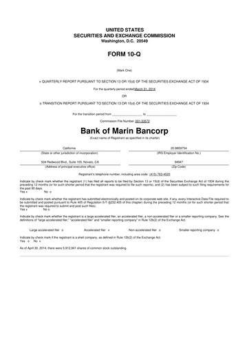 Thumbnail Bank of Marin Bancorp
 10-Q Quarterly Report FY2014 