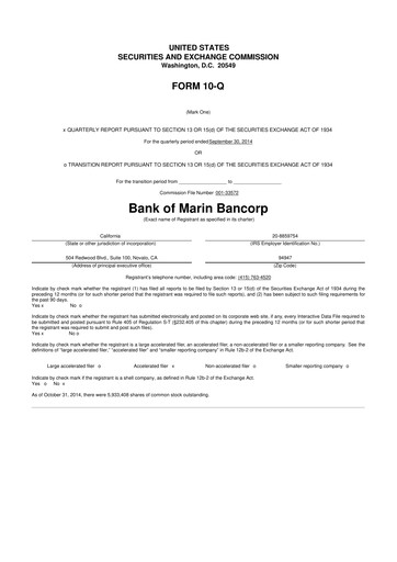 Thumbnail Bank of Marin Bancorp
 10-Q Quarterly Report FY2014 