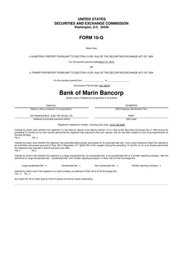 Thumbnail Bank of Marin Bancorp
 10-Q Quarterly Report FY2016 
