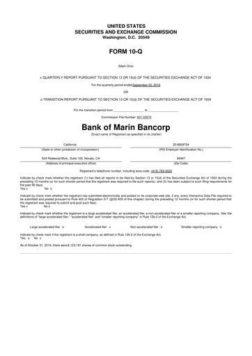 Thumbnail Bank of Marin Bancorp
 10-Q Quarterly Report FY2016 